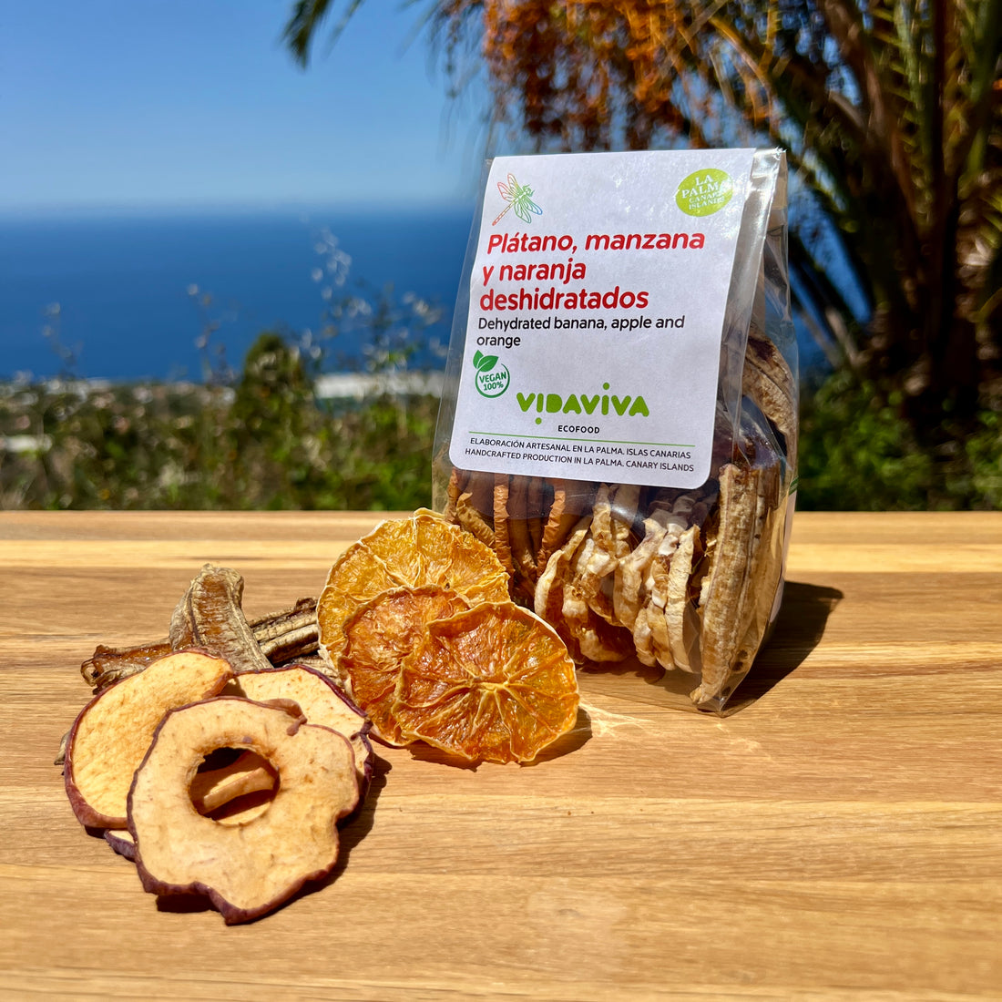 Banane, pomme et orange déshydratées